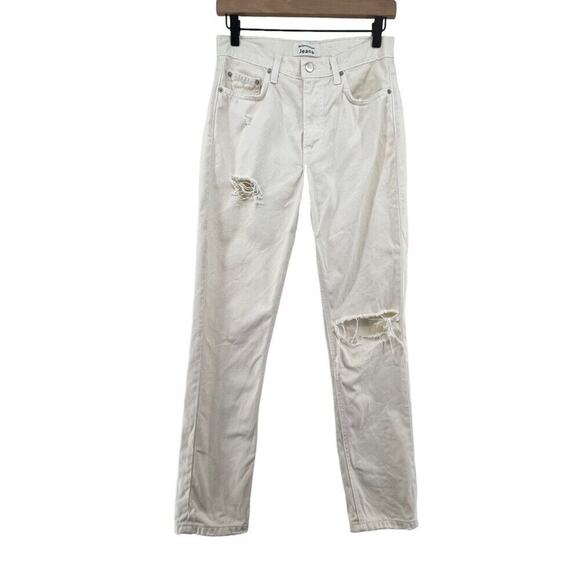 Reformation Jeans Size 27 Cream Julia High Cigarette Beige Distressed Straight - Picture 1 of 4